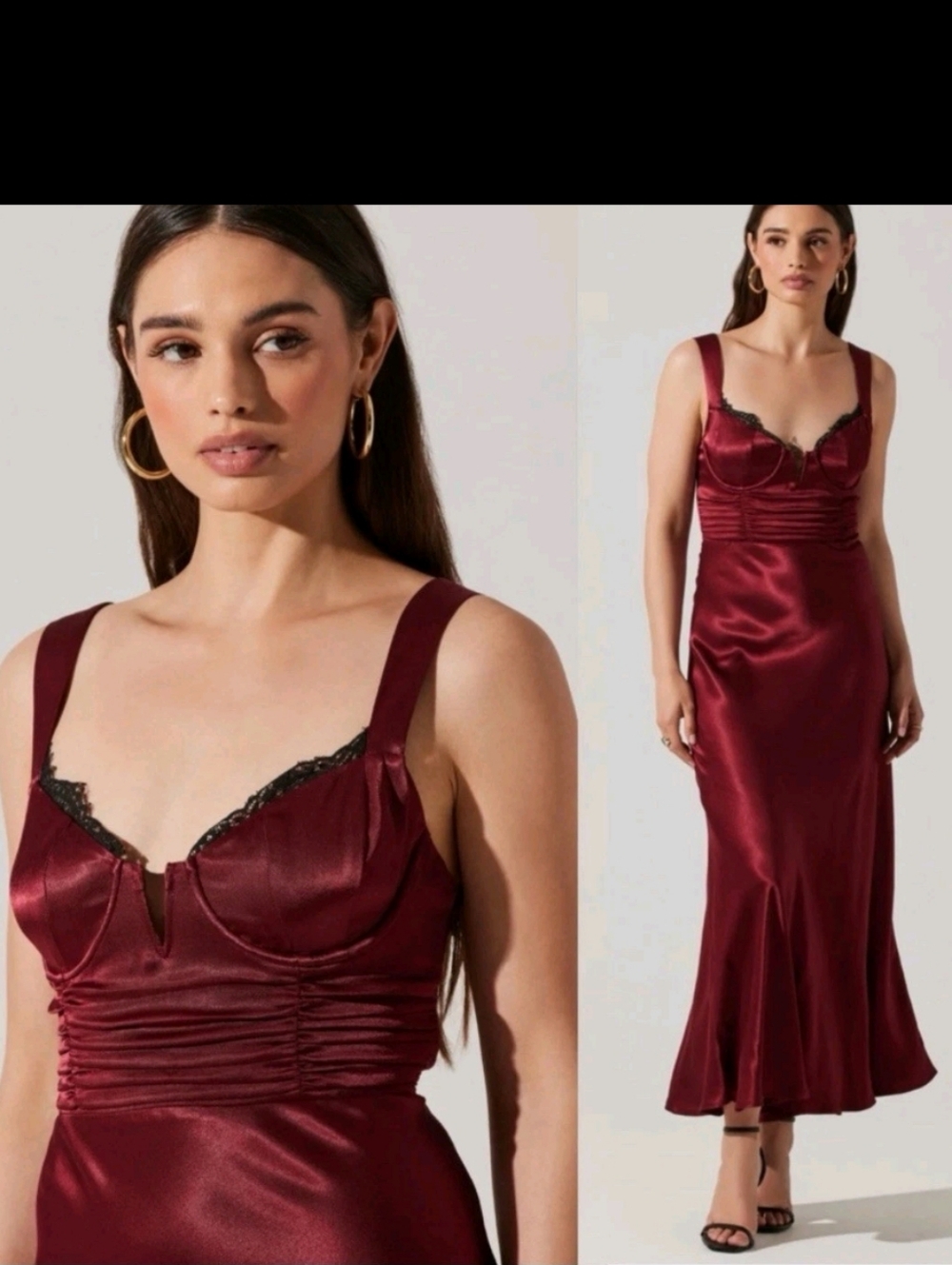 ASTR THE LABEL Aeris Lace Trim Burgundy Sexy Satin Maxi Dress